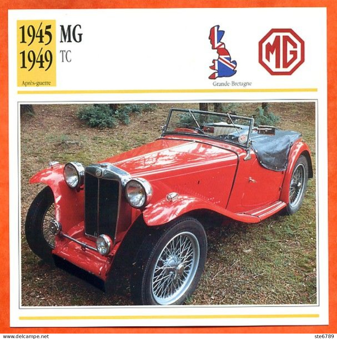 MG TC 1945   Voiture UK Auto Fiche Technique Automobile - Coches