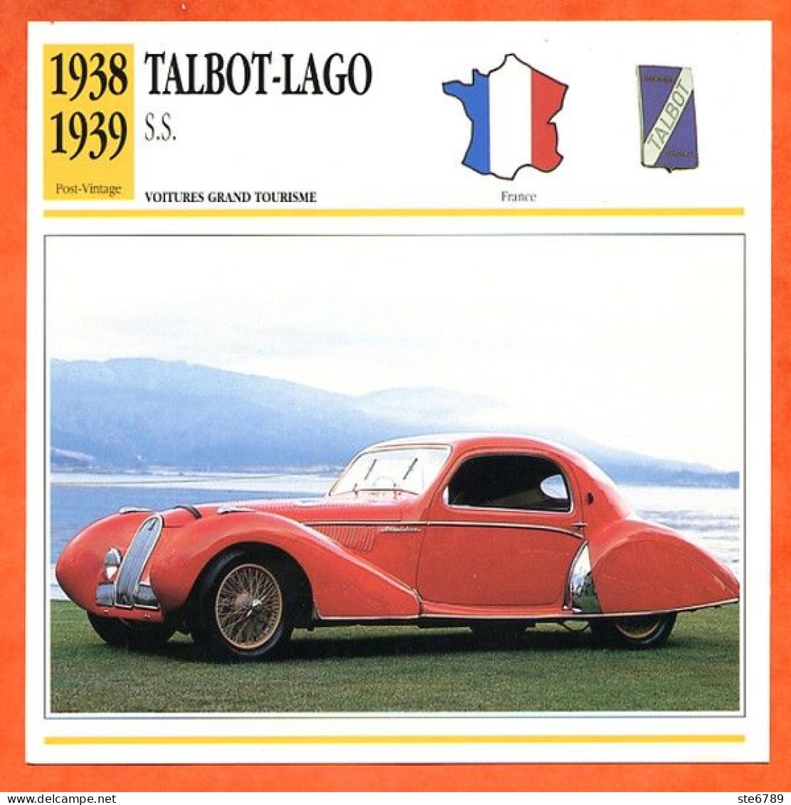 TALBOT LAGO SS 1938 Voiture Auto Grand Tourisme France Fiche Technique Automobile - Auto's