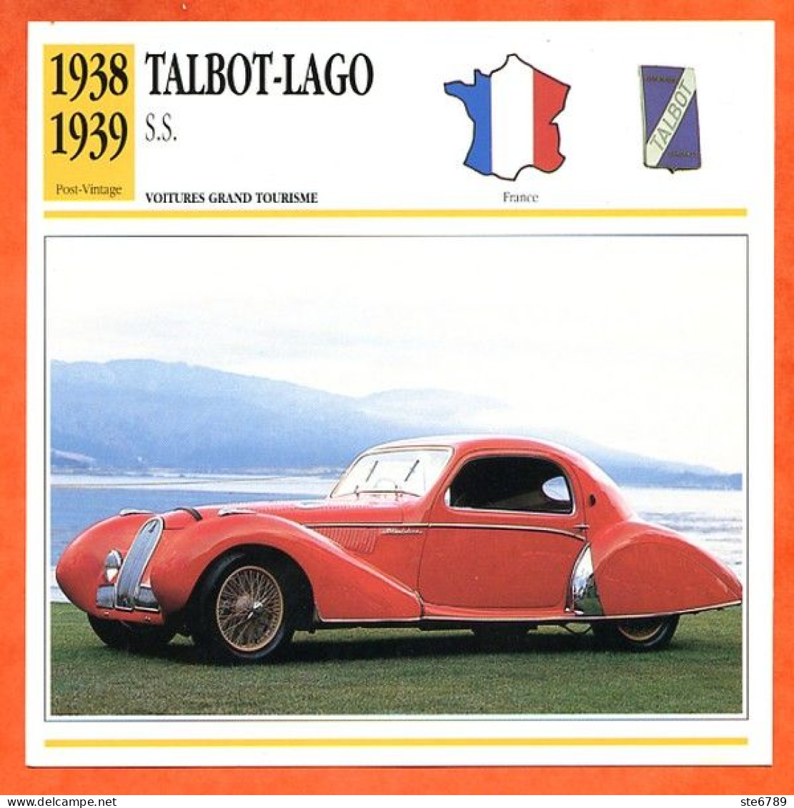TALBOT LAGO SS 1938 Voiture Auto Grand Tourisme France Fiche Technique Automobile - Autos