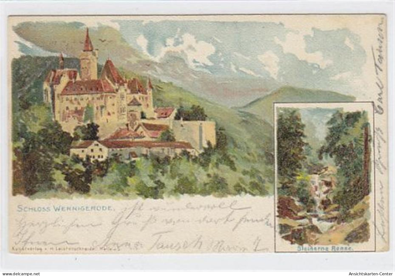 39008504 - Lithographie Vom Schloss Wernigerode Steinernen Renne Gelaufen 1901. Gute Erhaltung. - Wernigerode