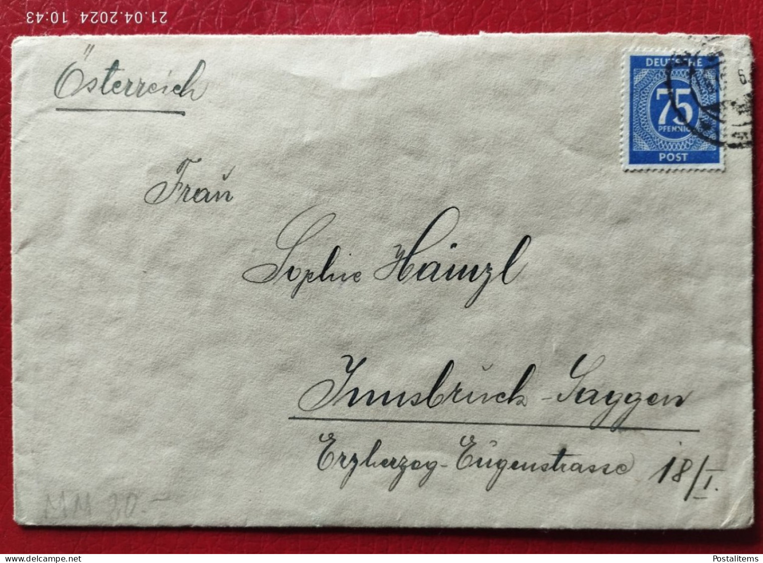 Deutschland. Germany. Soviet Occupation Zone. 1948. Letter With 75 Pfg. Stamp - Lettres & Documents