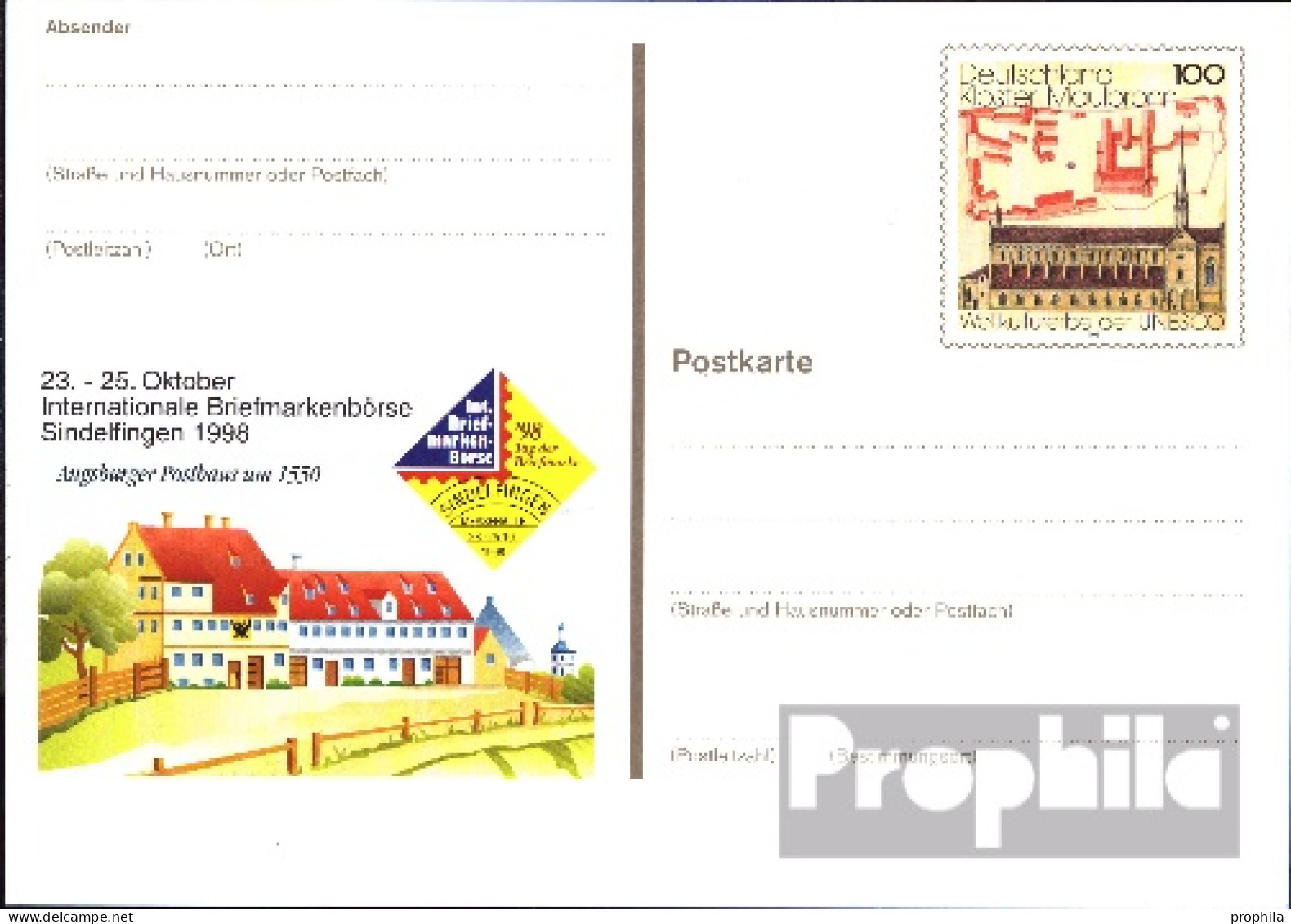 BRD PSo55 Sonderpostkarte Gefälligkeitsgestempelt Gebraucht 1998 Kloster Maulbronn - Sonstige & Ohne Zuordnung