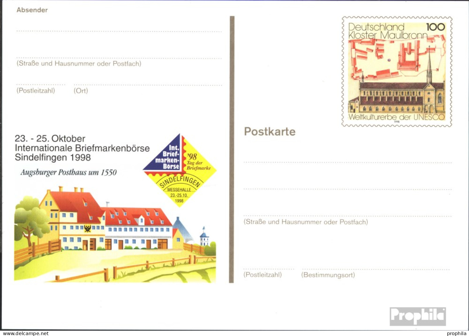 BRD PSo55 Amtliche Sonderpostkarte Gebraucht 1998 Kloster Maulbronn - Postkarten - Gebraucht