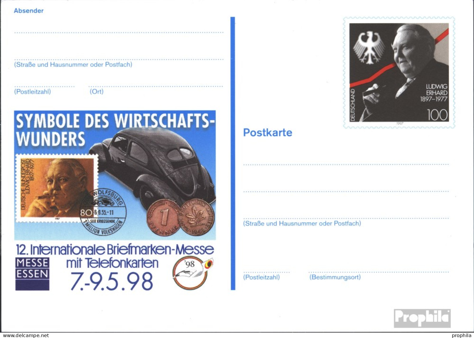 BRD PSo52 Amtliche Sonderpostkarte Gebraucht 1998 Ludwig Erhard - Cartes Postales - Oblitérées