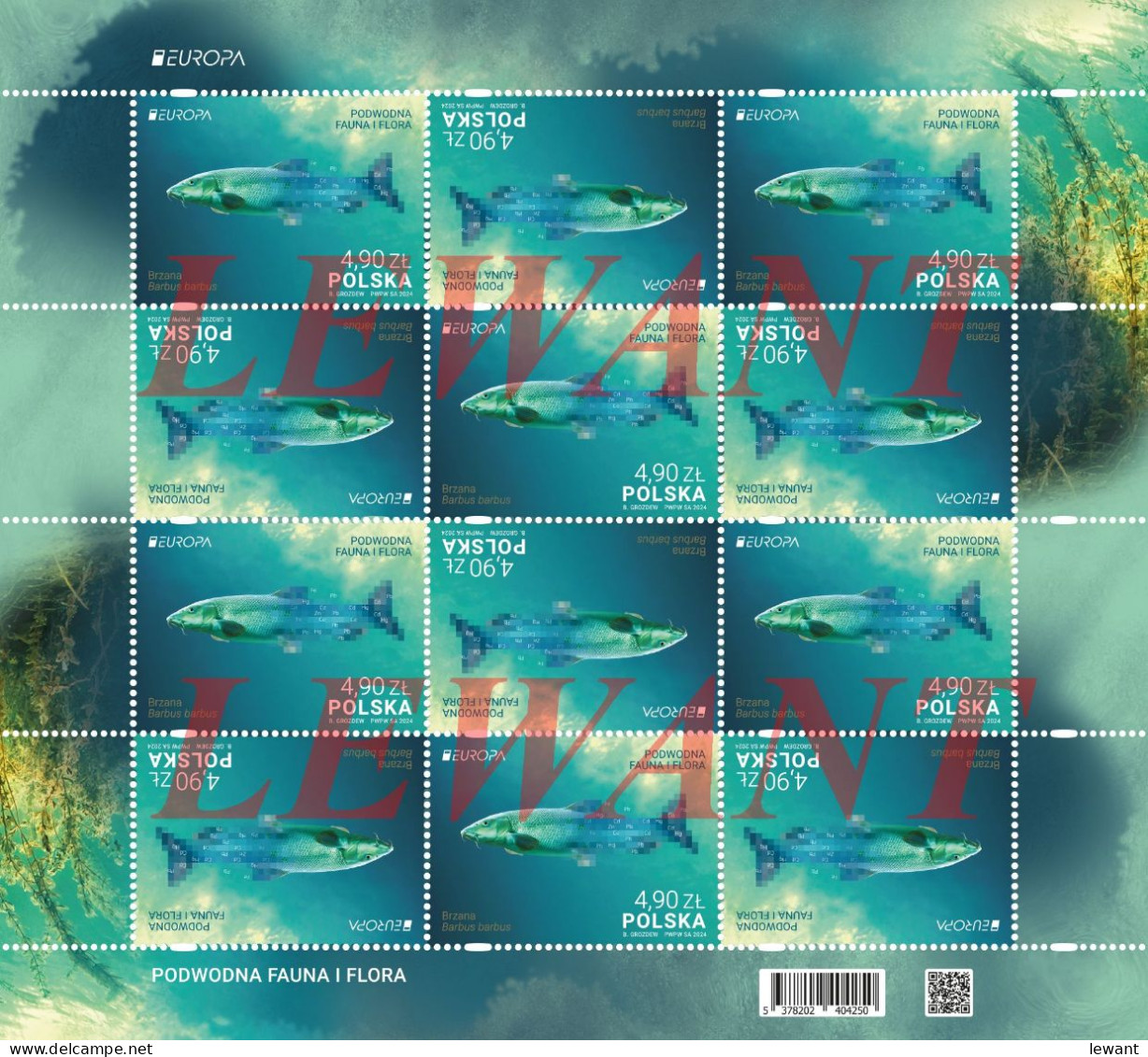 2024.04.25. Europe - Underwater Fauna And Flora - Common Barbel (Barbus Barbus) (tête-bêche) - MNH Sheet - Unused Stamps