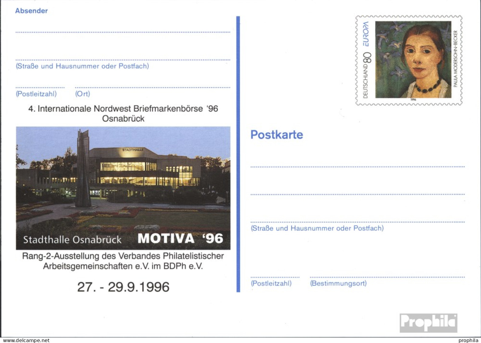 BRD PSo43 Amtliche Sonderpostkarte Gebraucht 1996 MOTIVA 96 - Postkarten - Gebraucht