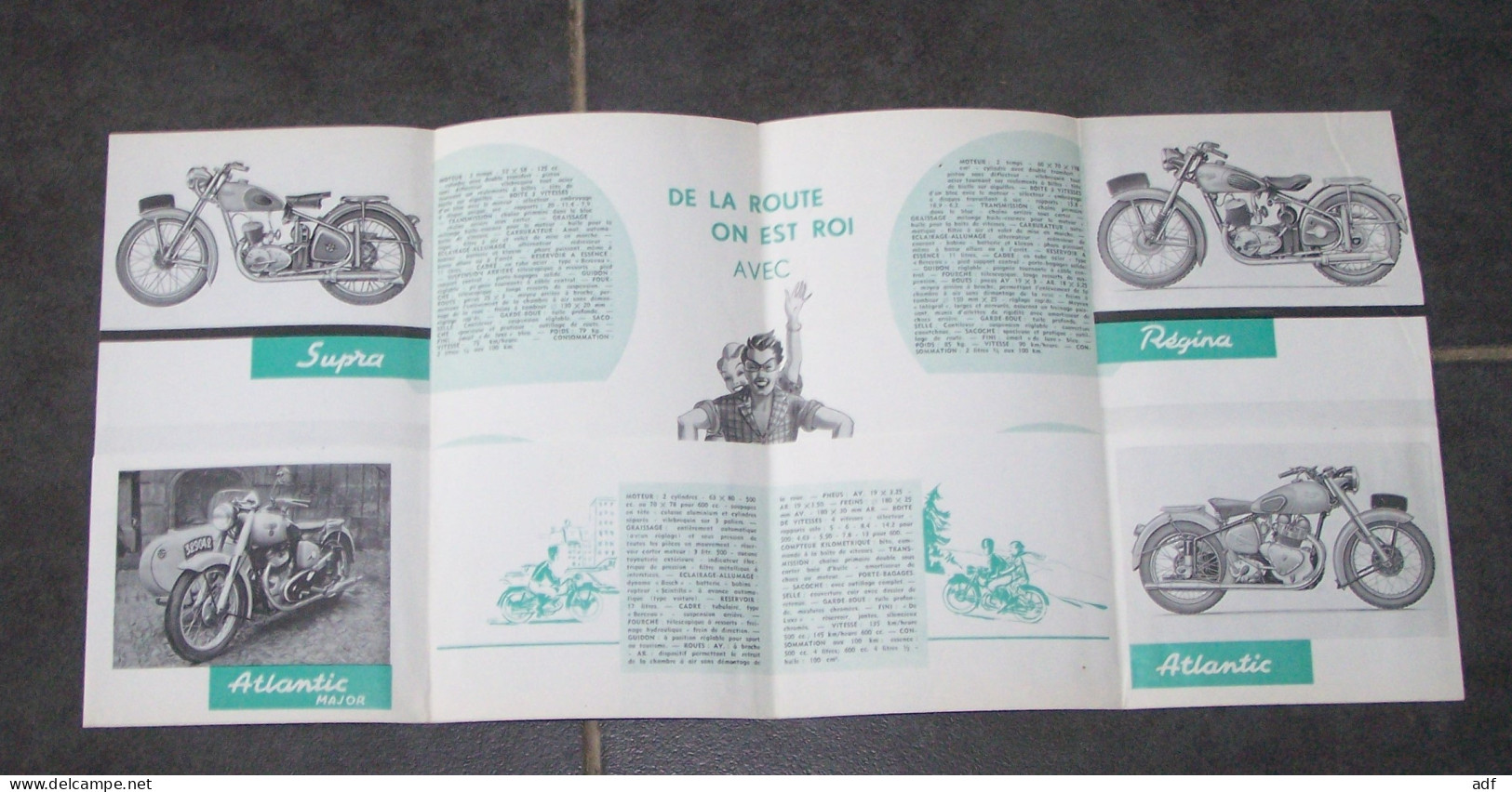 DEPLIANT PUB PUBLICITAIRE MOTO MOTOS SAROLEA, SUPRA, ATLANTIC MAJOR, REGINA, CONTINENTAL, COLONIAL VEDETTE, 1952 - Motos
