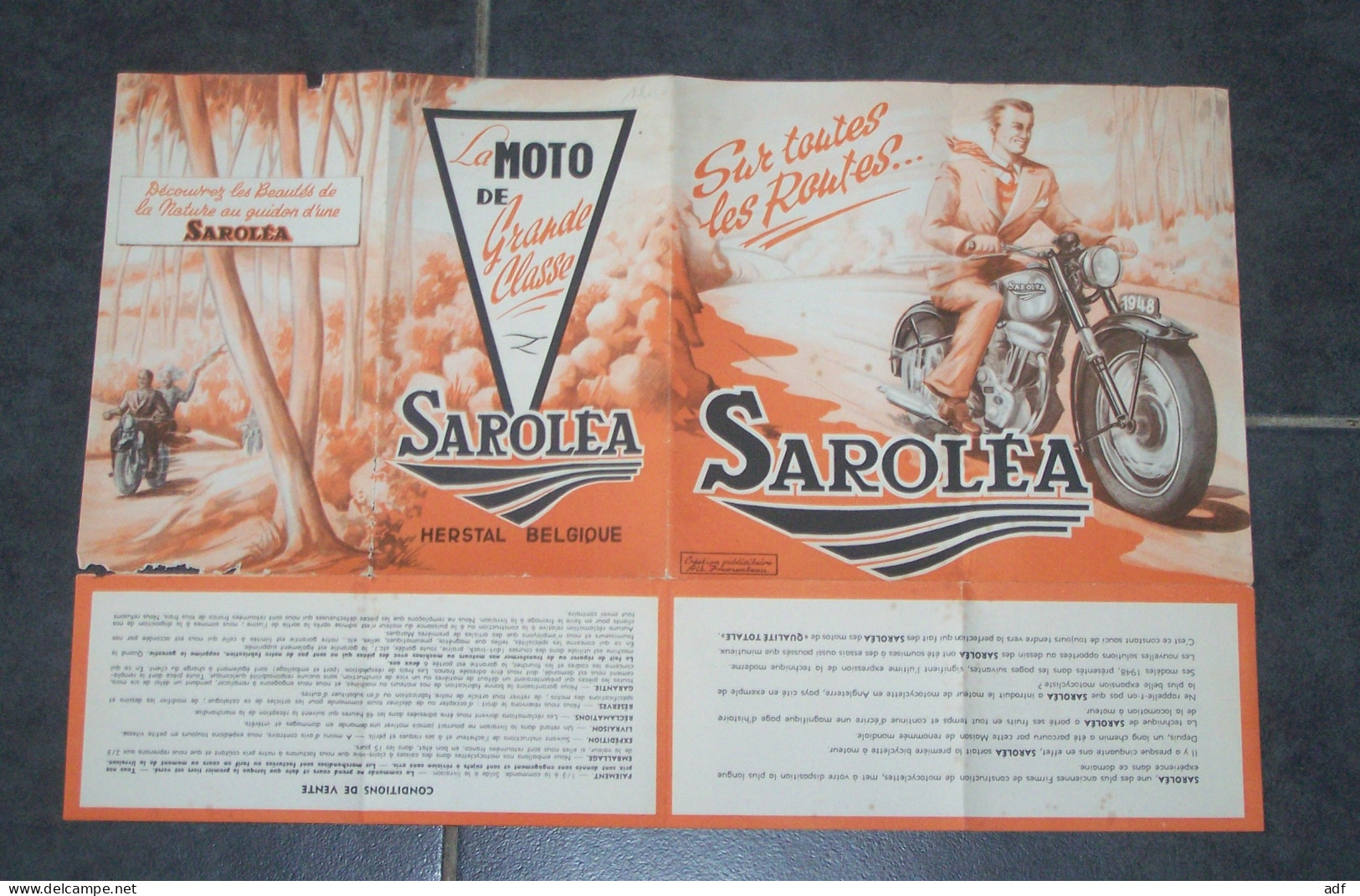 DEPLIANT PUB PUBLICITAIRE MOTO MOTOS SAROLEA, UTILITAIRE, 600 CC A SOUPAPES EN TETE, SUPERSPORT, 48 A.S, MOTOCYCLETTE - Motos