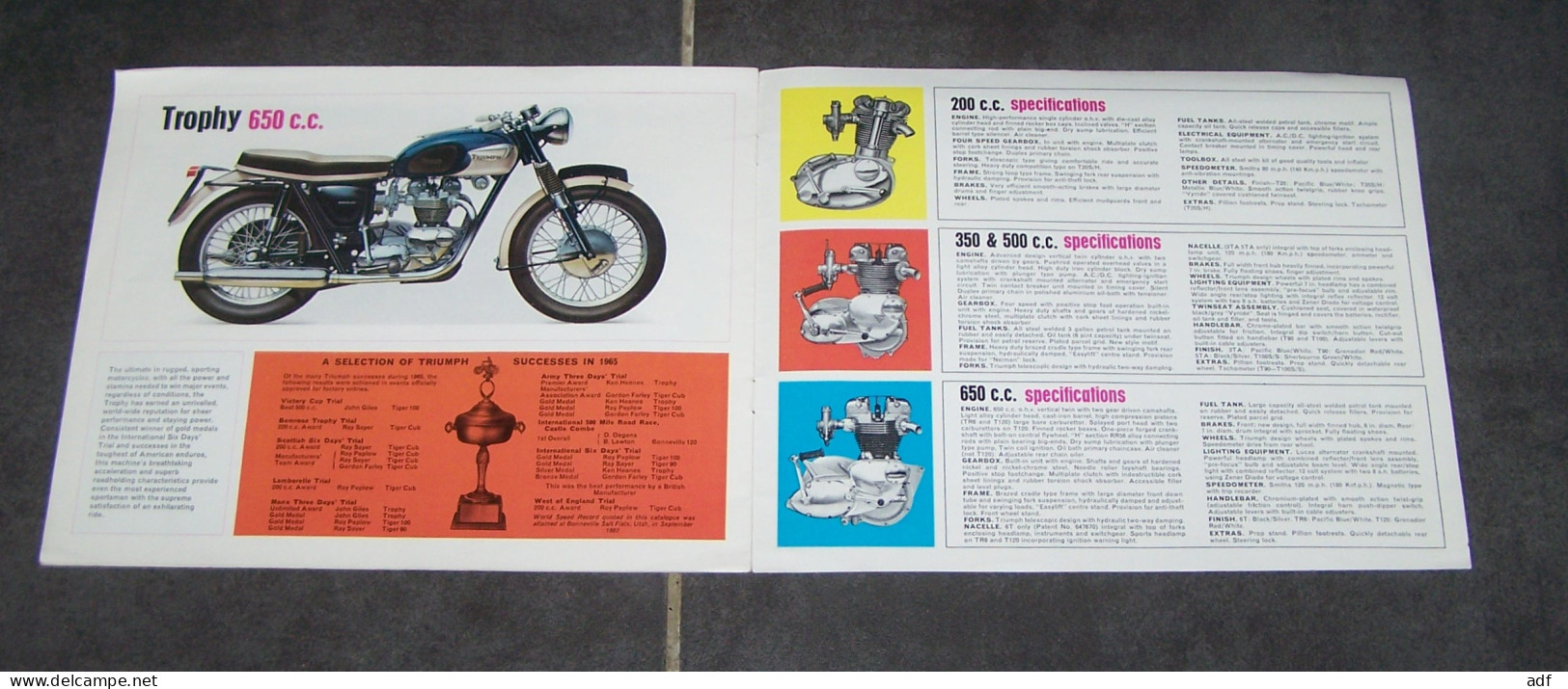 LIVRET PUB PUBLICITAIRE MOTO MOTOS TRIUMPH 1965, SPORTS CUB, TIGER, TWENTY ONE, SPEED TWIN, BONNEVILLE, THUNDERBIRD