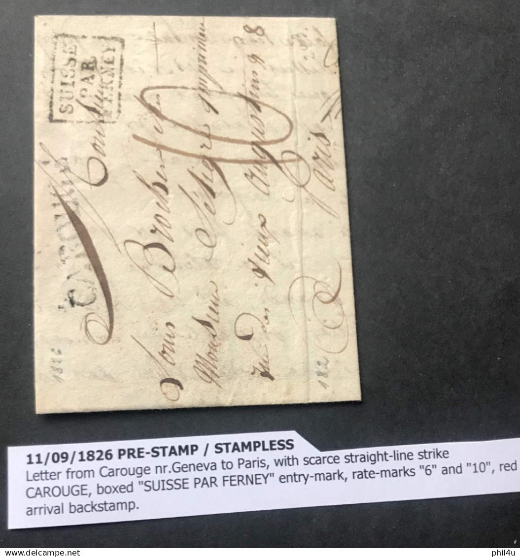 11/09/1826 Swiss Pre-stamp/stampless Letter Swiss To Paris Delicate Scarce See Photos - ...-1845 Voorlopers