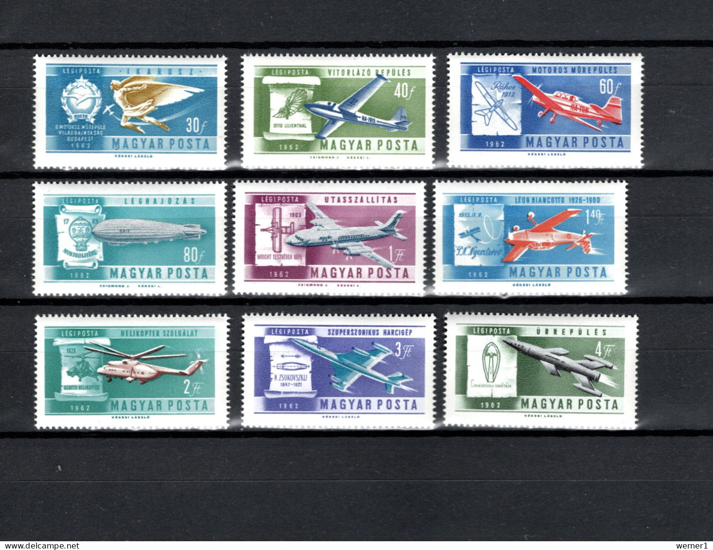 Hungary 1962 Space, Aviation Set Of 9 MNH - Europe