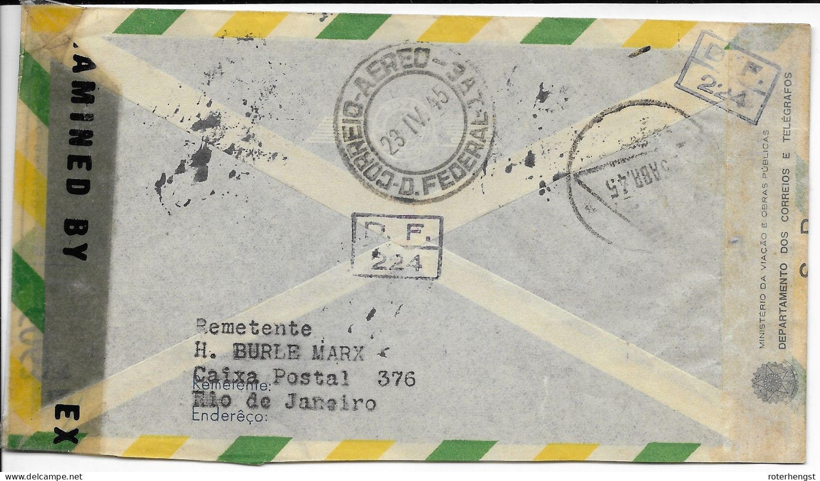 Brazil 20.4.1945 Censored And Examined Letter Rio To New York FDC Circulated - FDC