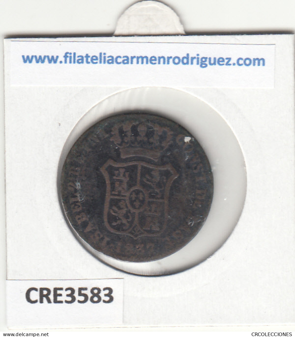 CRE3583 MONEDA ESPAÑA ISABEL II 3 CUARTOS BARCELONA 1837 - Autres & Non Classés