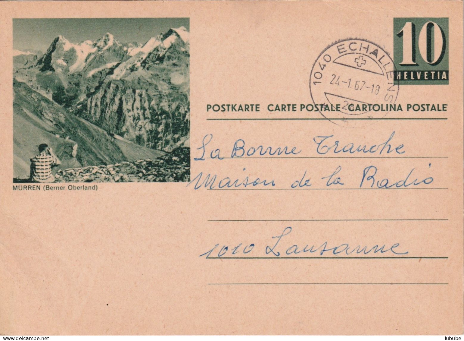 PK 193  "Mürren (Berner Oberland)"  Echallens        1967 - Stamped Stationery