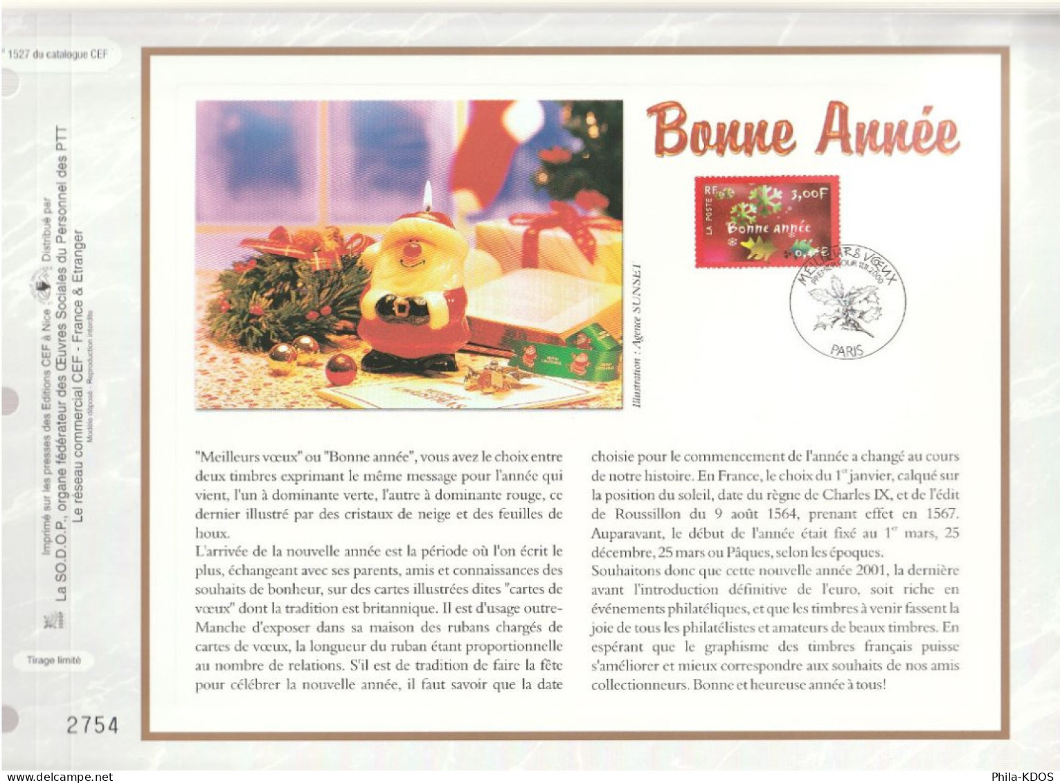 " BONNE ANNEE ". Sur Feuillet CEF De 2000. N° 1527. N° YT 3363. Parfait état FDC à Saisir ! - 2000-2009