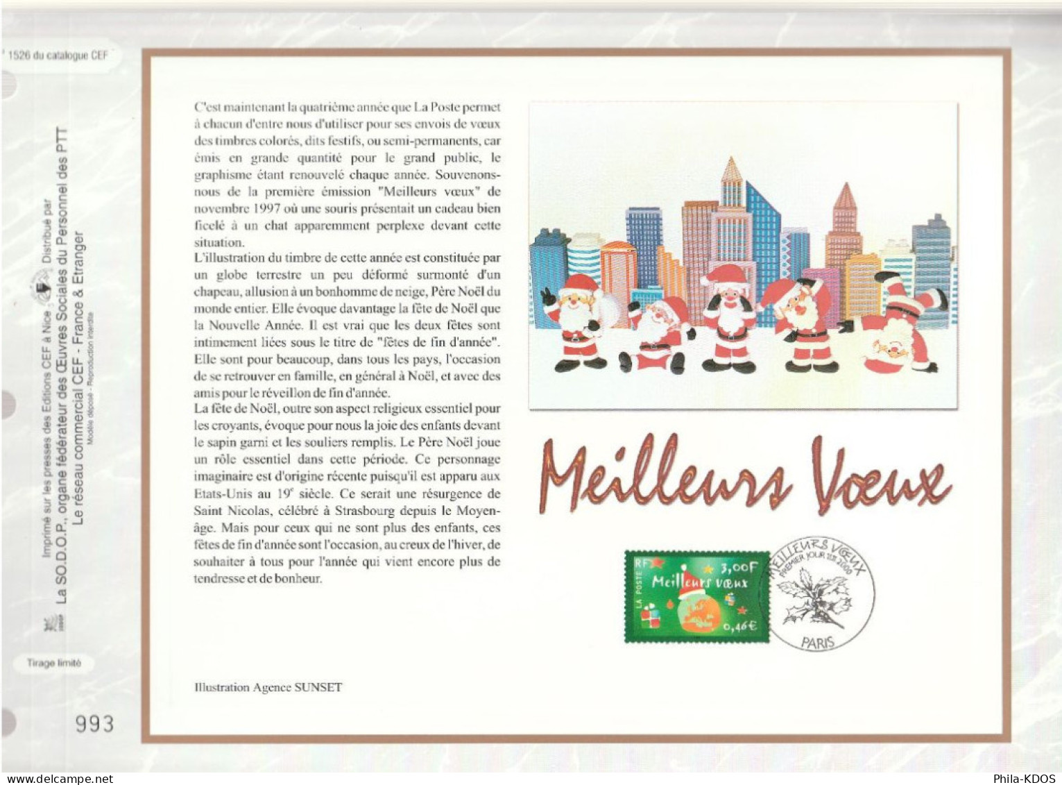 " MEILLEURS VOEUX ". Sur Feuillet CEF De 2000. N° 1526. N° YT 3364. Parfait état FDC à Saisir ! - 2000-2009