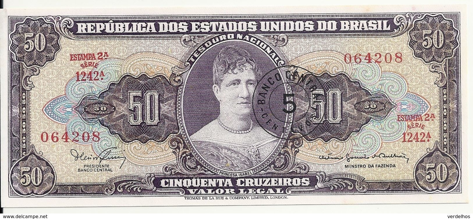 BRESIL 50 CRUZEIROS ND1966-67 UNC P 184 - Brasile