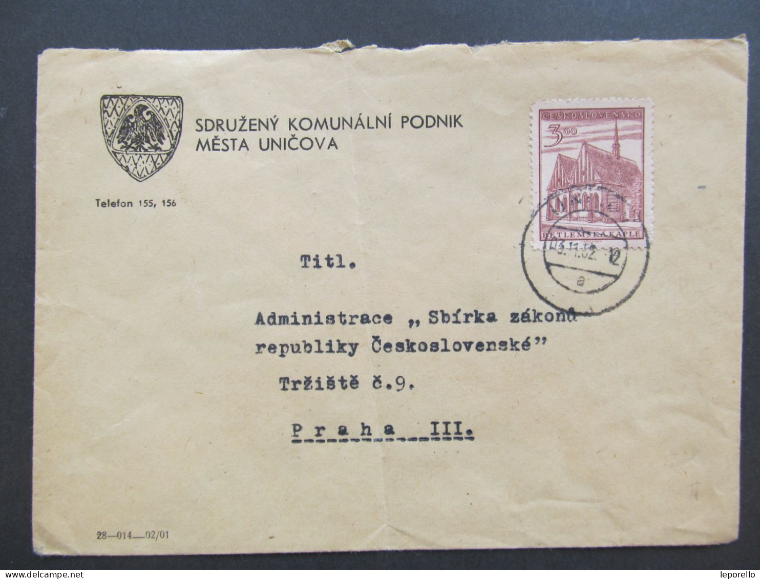 BRIEF Uničov - Praha 1952 Komunální Podnik   /// P8538 - Brieven En Documenten