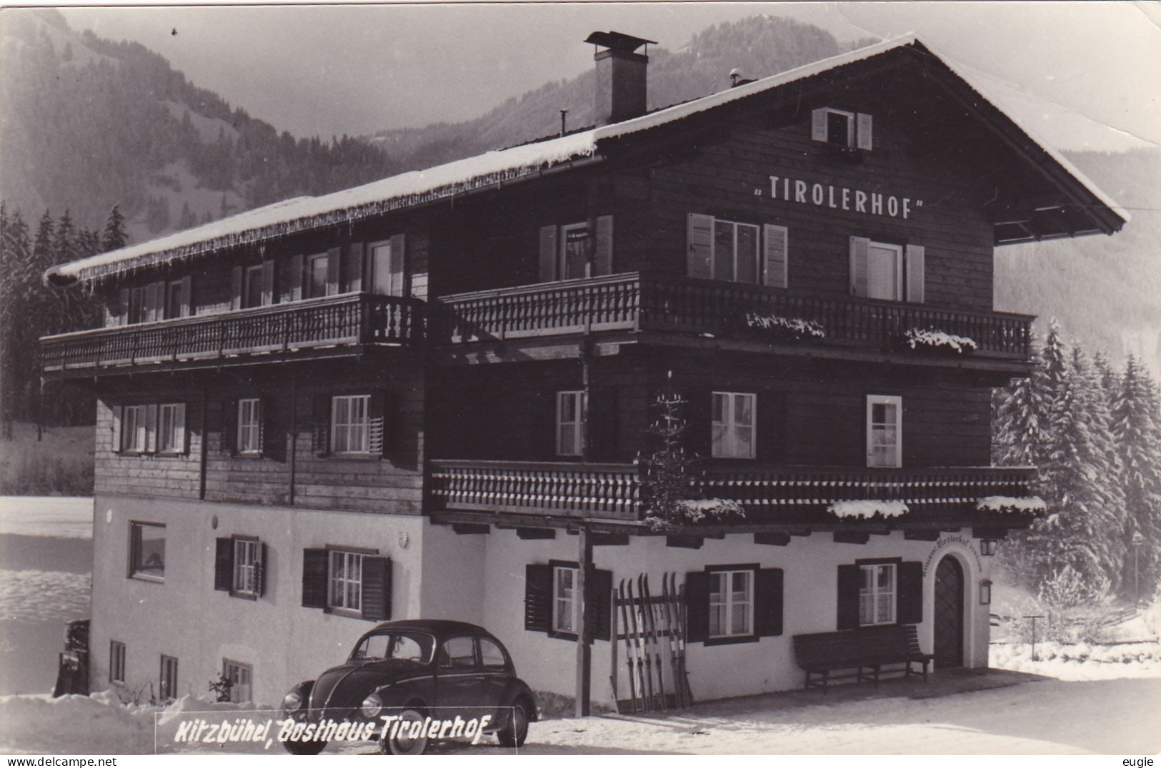 3325/ Fotokaart, Kitzbühel, Gasthaus Tirolerhof, Oude Auto, Kever - Kitzbühel