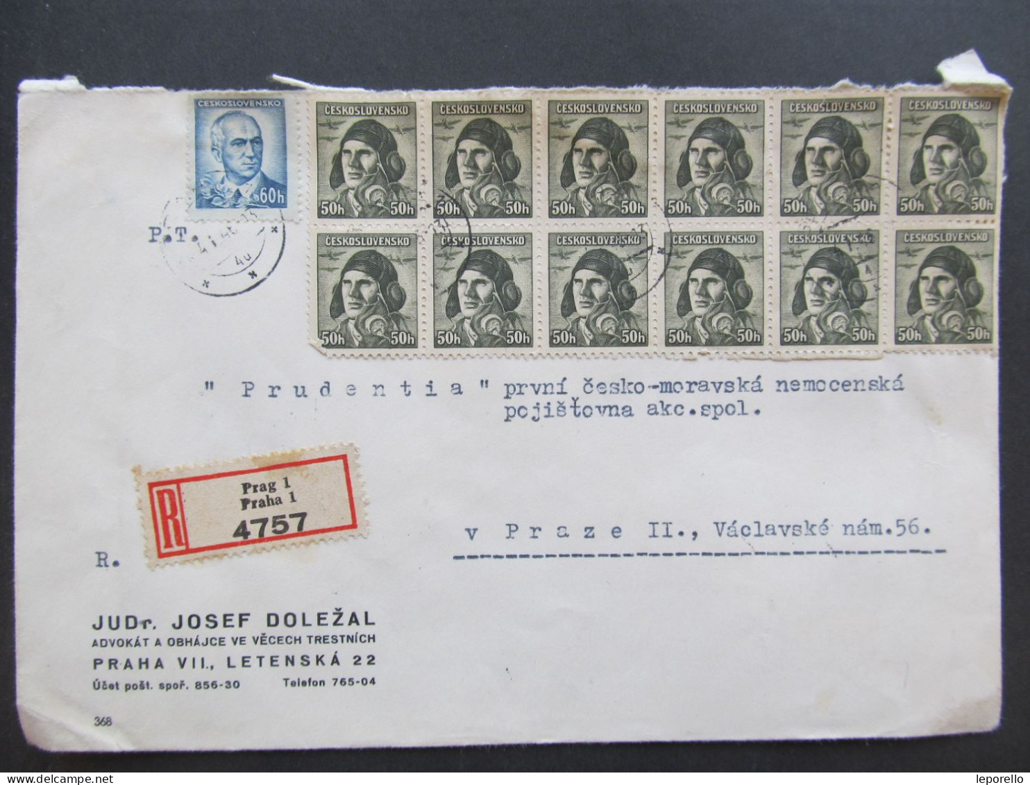 BRIEF Praha V Místě JUDr. Doležal 1946 Provisorium /// P8522 - Briefe U. Dokumente