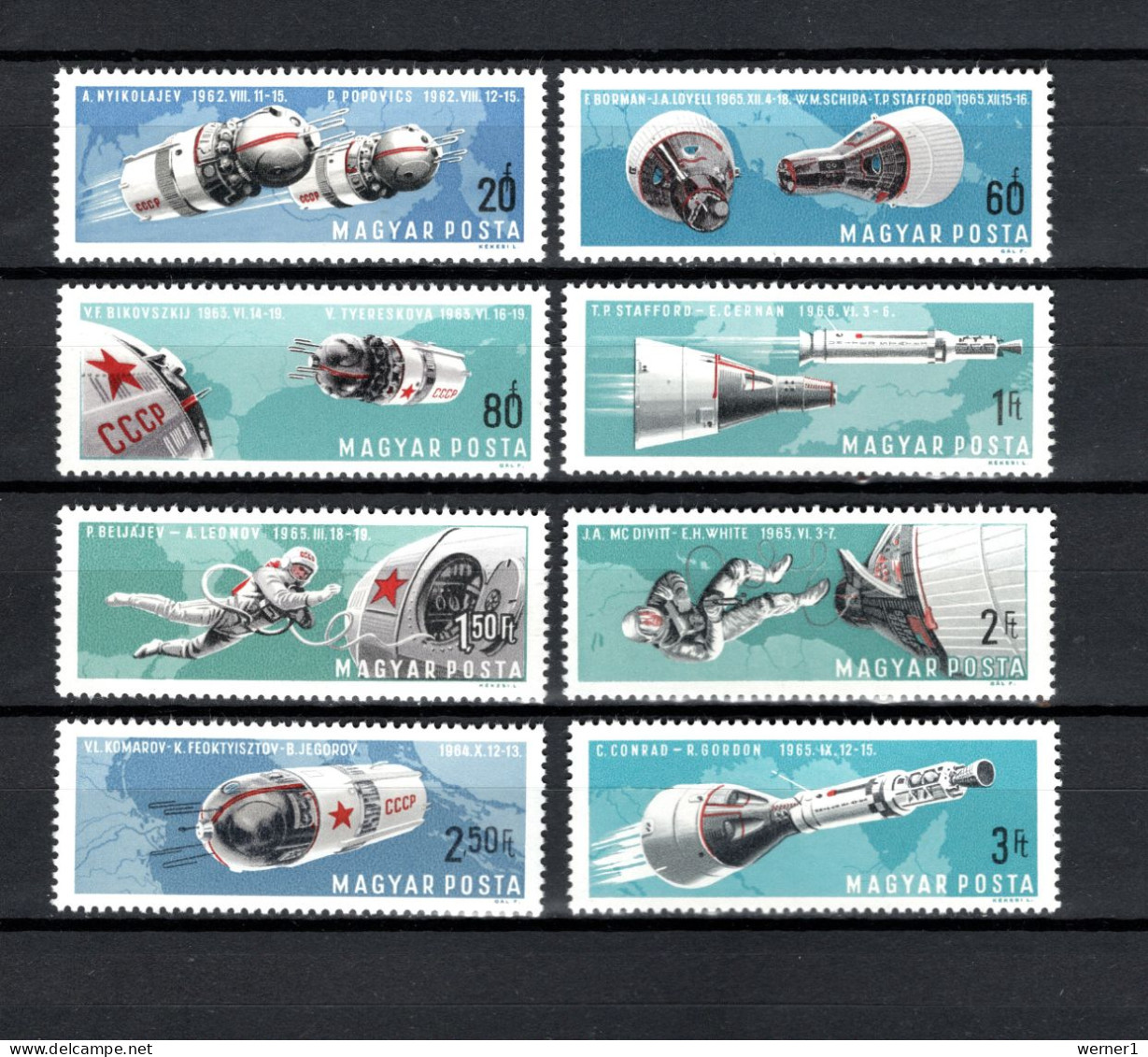 Hungary 1966 Space Flights Set Of 8 MNH - Europe