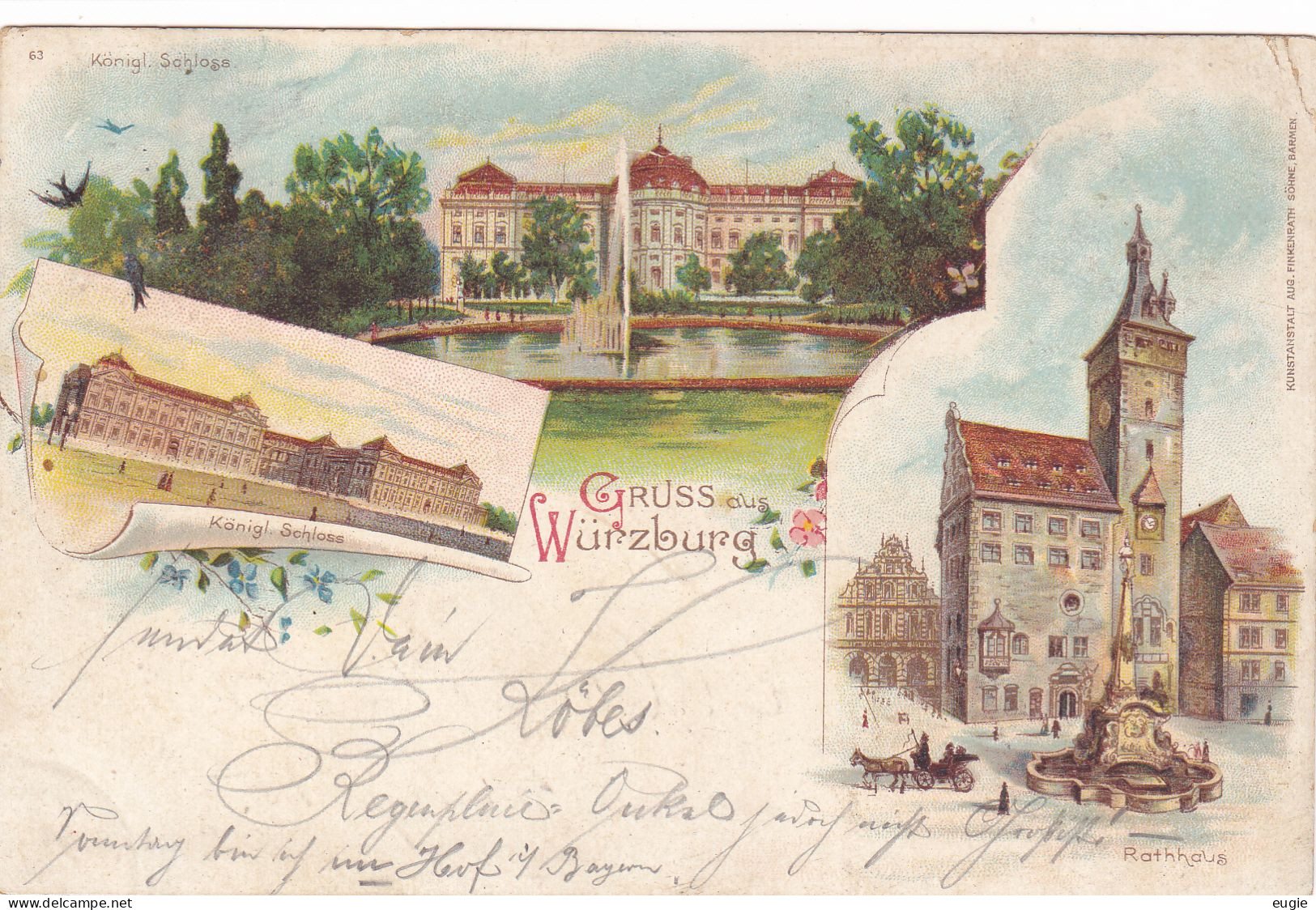 3326/ Grüss Aus Würzburg, Königl. Schloss, Rathhaus, Litho 1897 - Wuerzburg