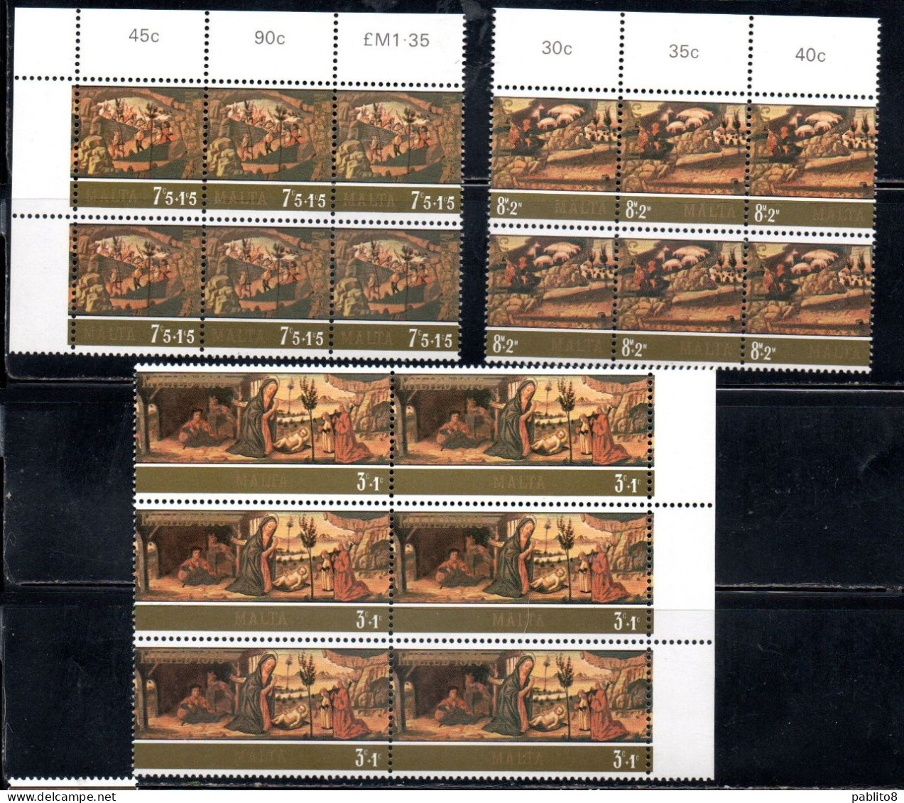 MALTA 1975 CHRISTMAS NATALE NOEL WEIHNACHTEN NAVIDAD NATAL STRIP COMPLETE SET SERIE COMPLETA STRISCIA MNH - Malta