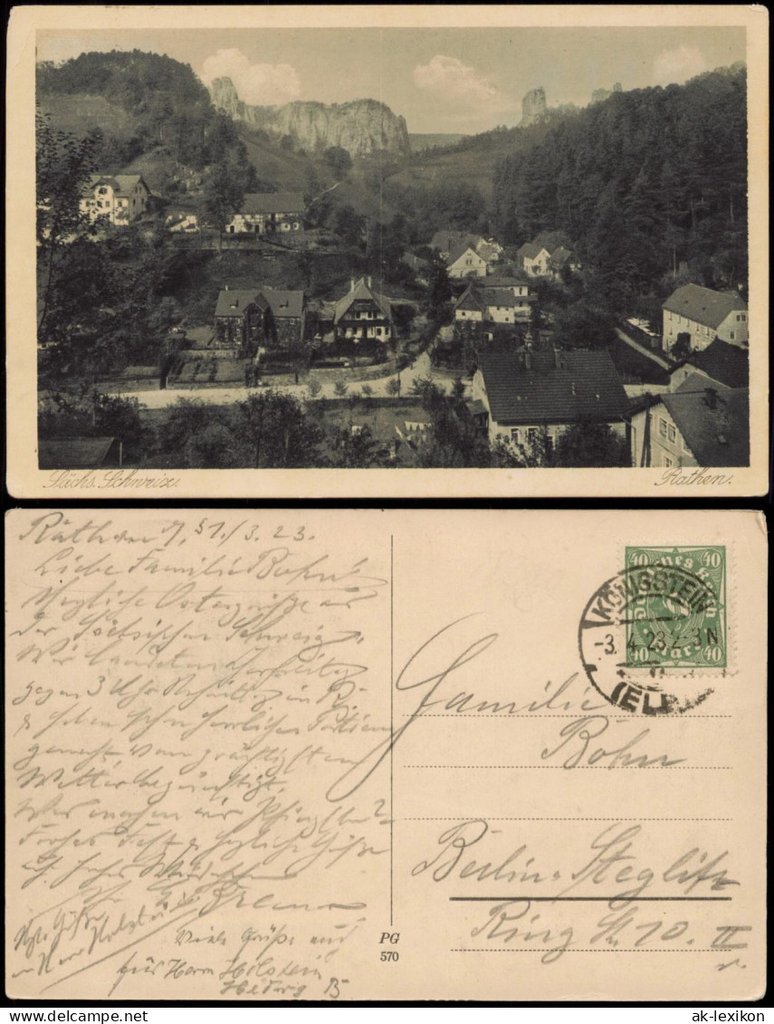 Ansichtskarte Rathen Panorama-Ansicht 1923   Gelaufen Mit Stempel KÖNIGSTEIN - Rathen