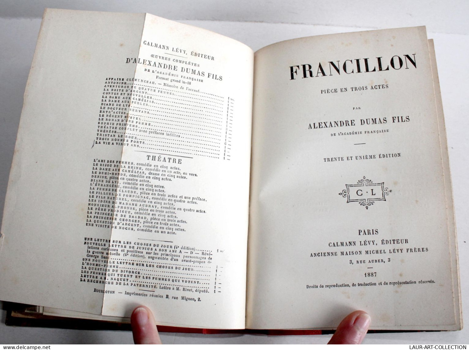THEATRE RARE 3 COMEDIE XIXe Par DUMAS DEMI MONDE + L'AMI DES FEMMES + FRANCILLON, ANCIEN LIVRE XIXe SIECLE (1803.234) - Autori Francesi