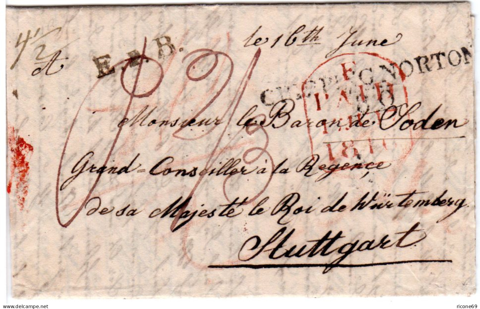 GB 1816, L1 CHIPPING NORTON U. Paid Sowie E.P.B. Auf Brief N. Württemberg - Bremen