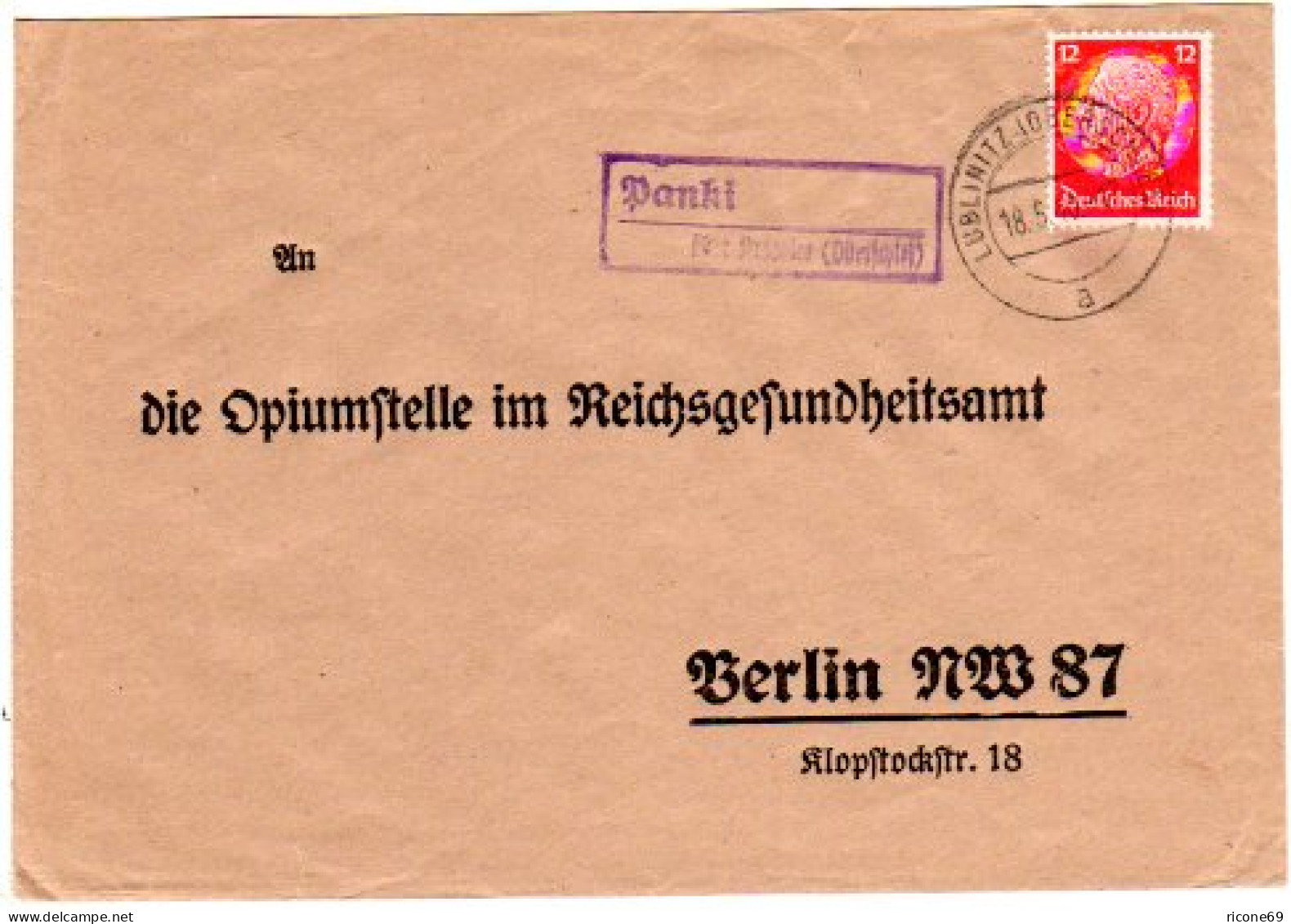 DR 1940, Landpost Stpl. PANKI über Lublinitz Auf Brief M. 12 Pf.  - Cartas & Documentos