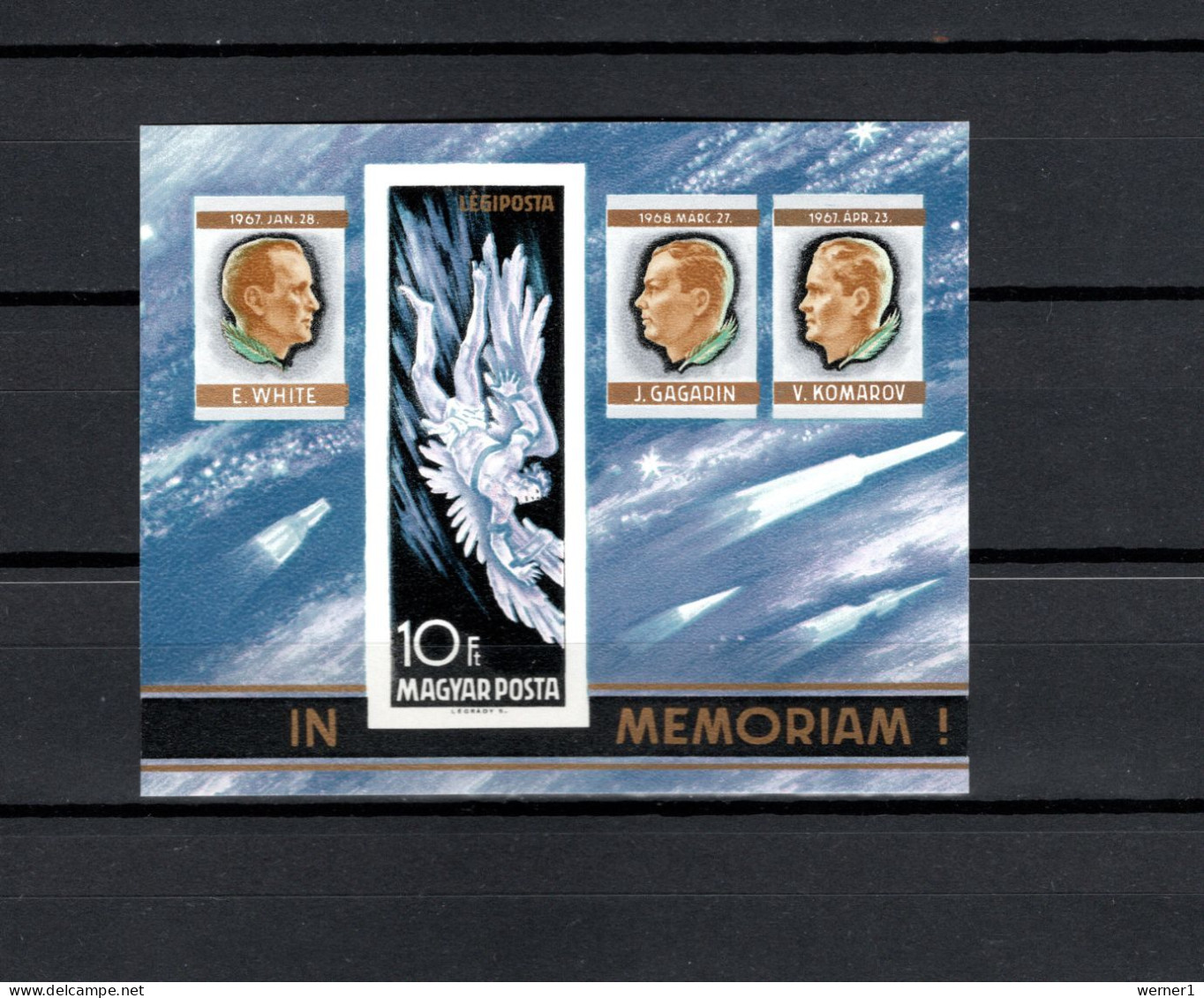 Hungary 1968 Space, Dead Cosmonauts And Astronauts, E.White, Y.Gagarin, V.Komarov S/s Imperf. MNH -scarce- - Europe