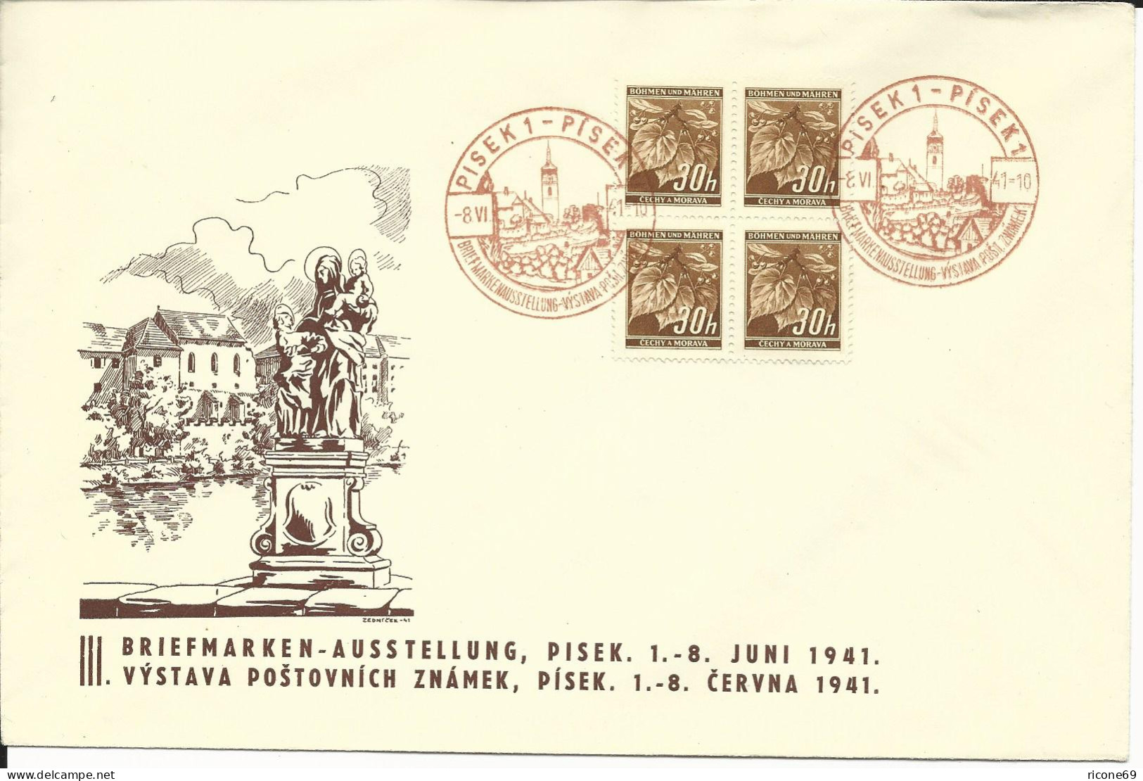 Tschechoslowakei 1941, Briefmarken Ausstellung Pisek, Brief M Rotem Sonderstpl.  - Briefmarkenausstellungen