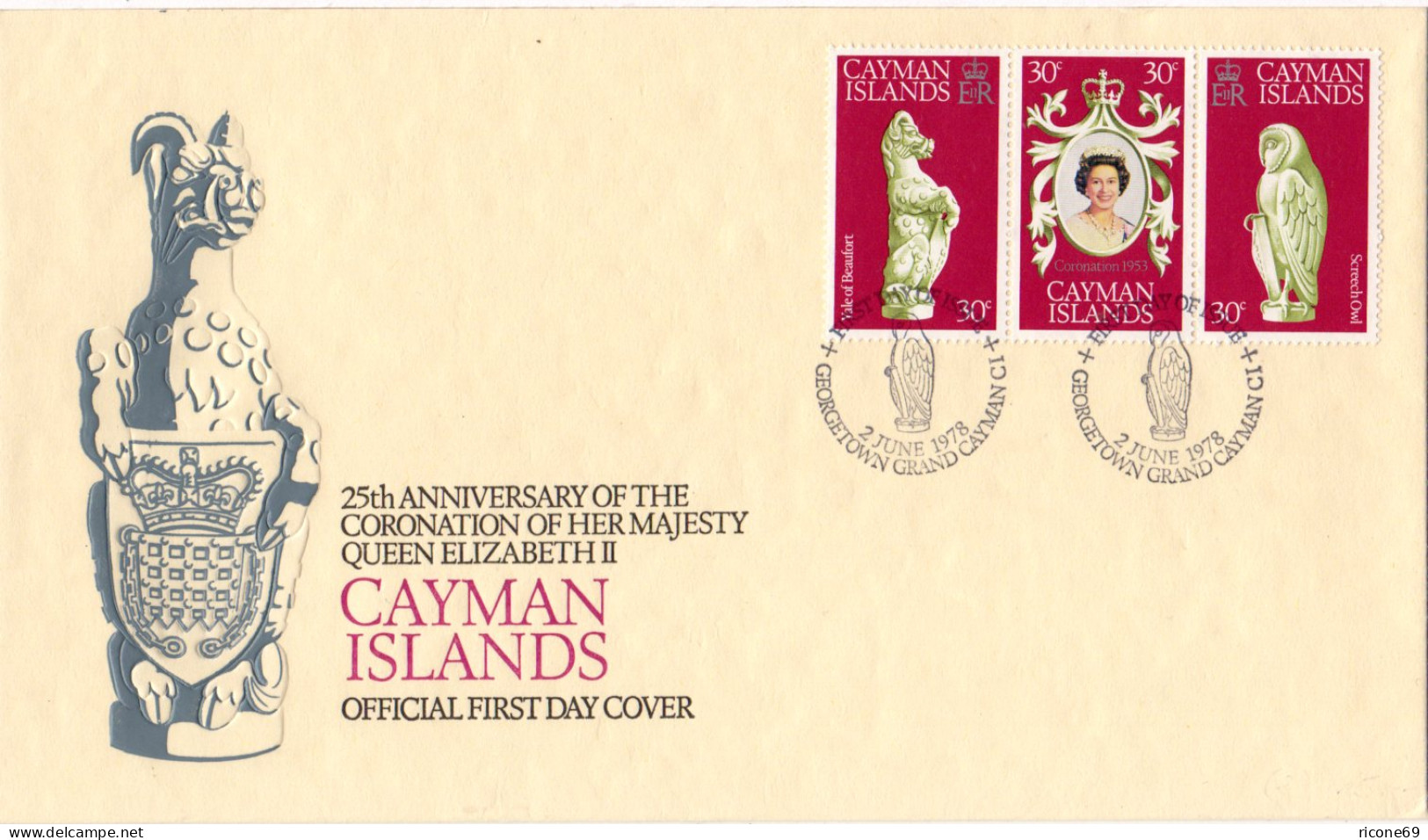 Kaiman Inseln, Queen Elizabeth Krönungsjubiläum, Kleinbogen+Herzstück Auf 2 FDC - Iles Caïmans