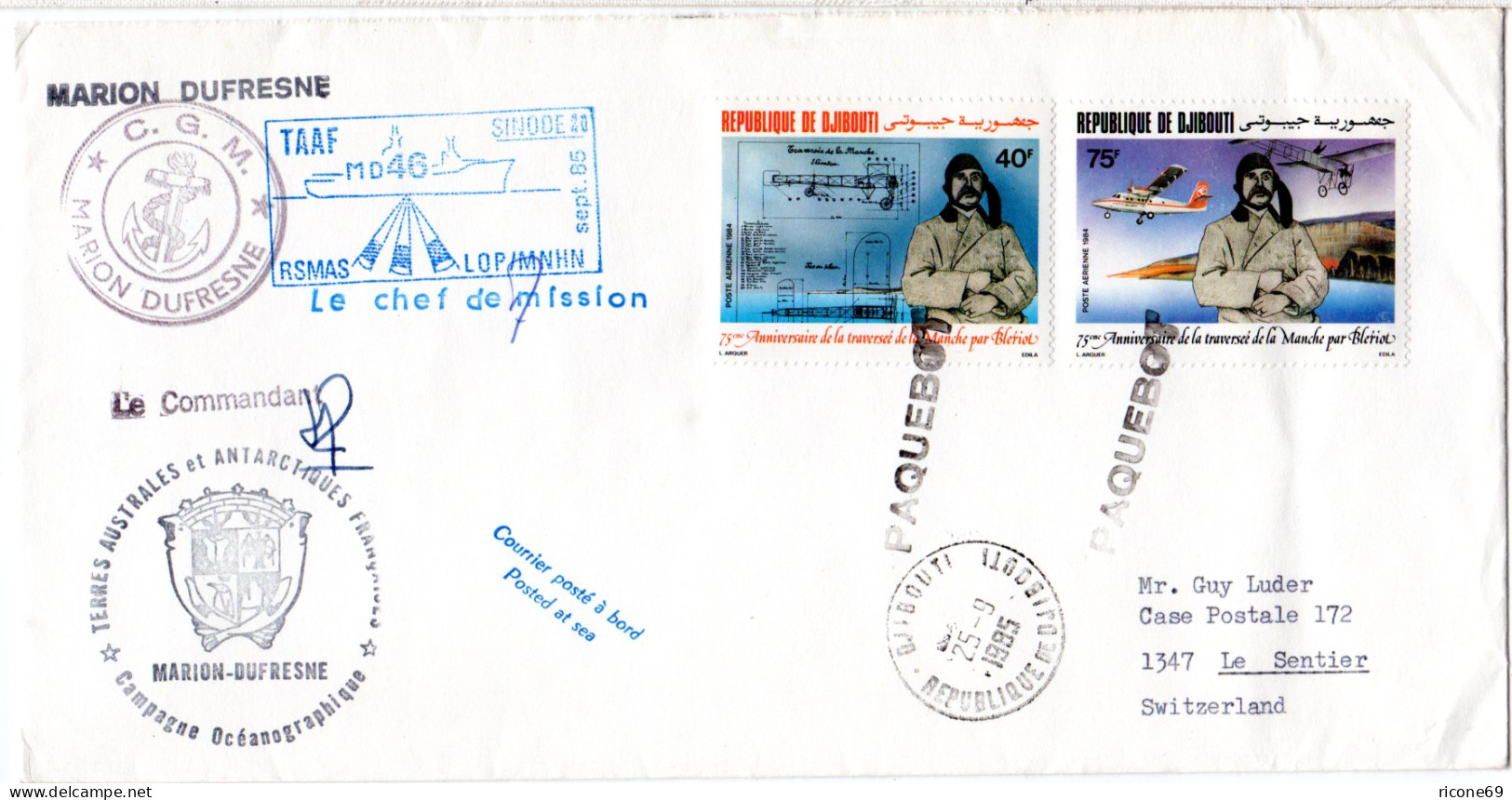 Djibouti Antarktis 1985, 2 Marken Auf Marion Dufresne Brief M. Unterschrift - Altri & Non Classificati