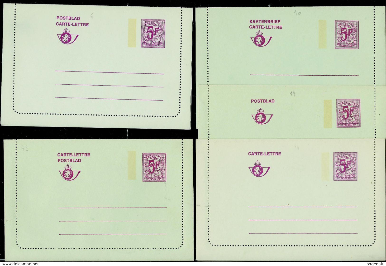 Carte Neuve N° 43 :  Les 5 Cartes 5,00 Frs Violet - Postbladen