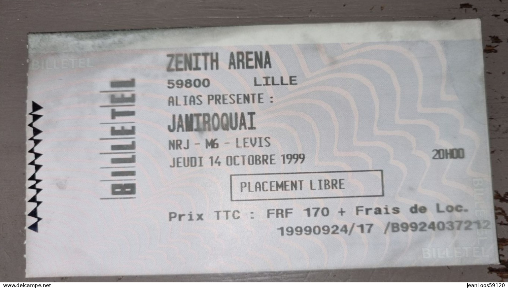 Concert JAMIROQUAI Zenith Lille 1999 Billet Ticket - Toegangskaarten