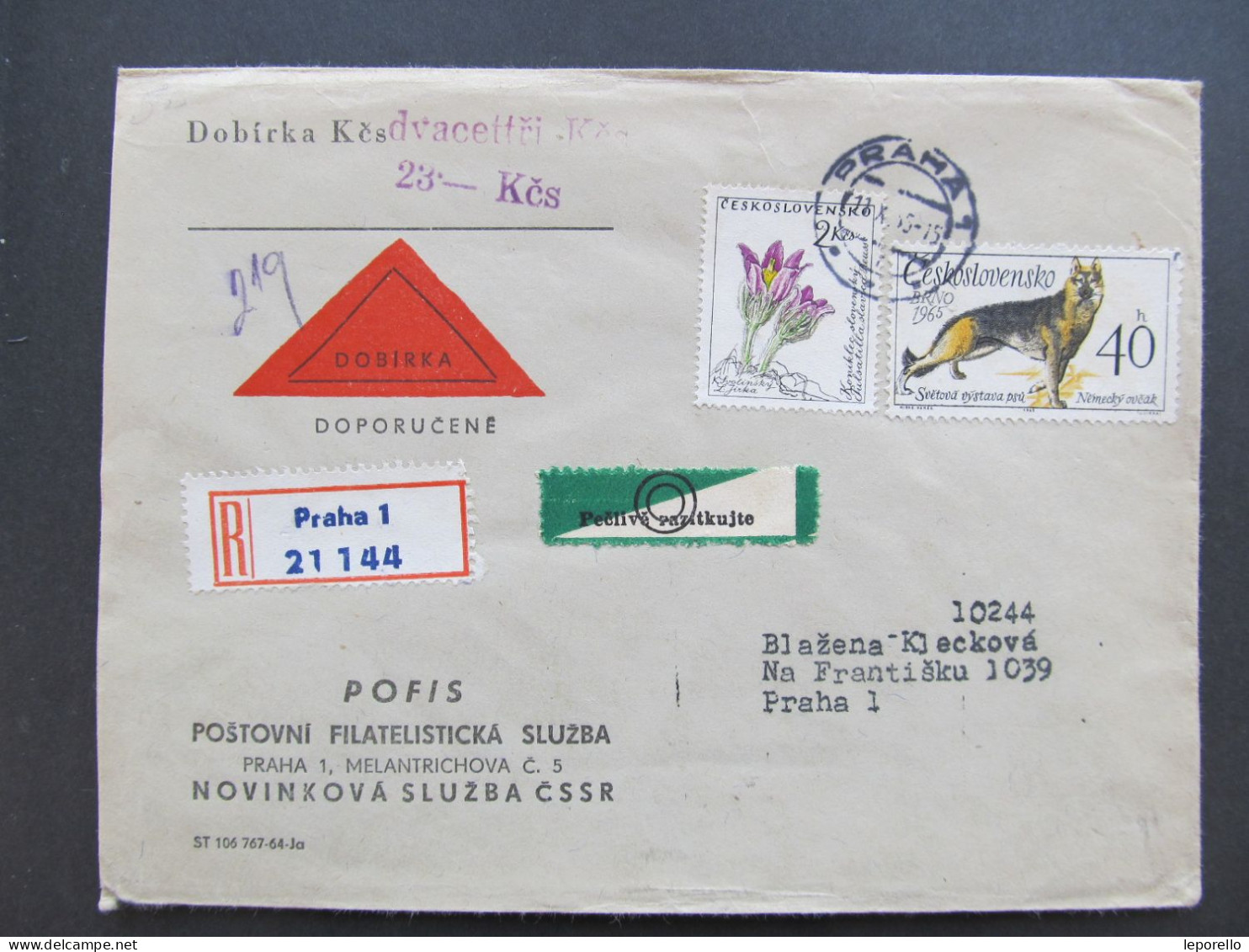 BRIEF Praha Pofis Dobírka 1965 Hund Dog Flora  /// P8500 - Cartas & Documentos