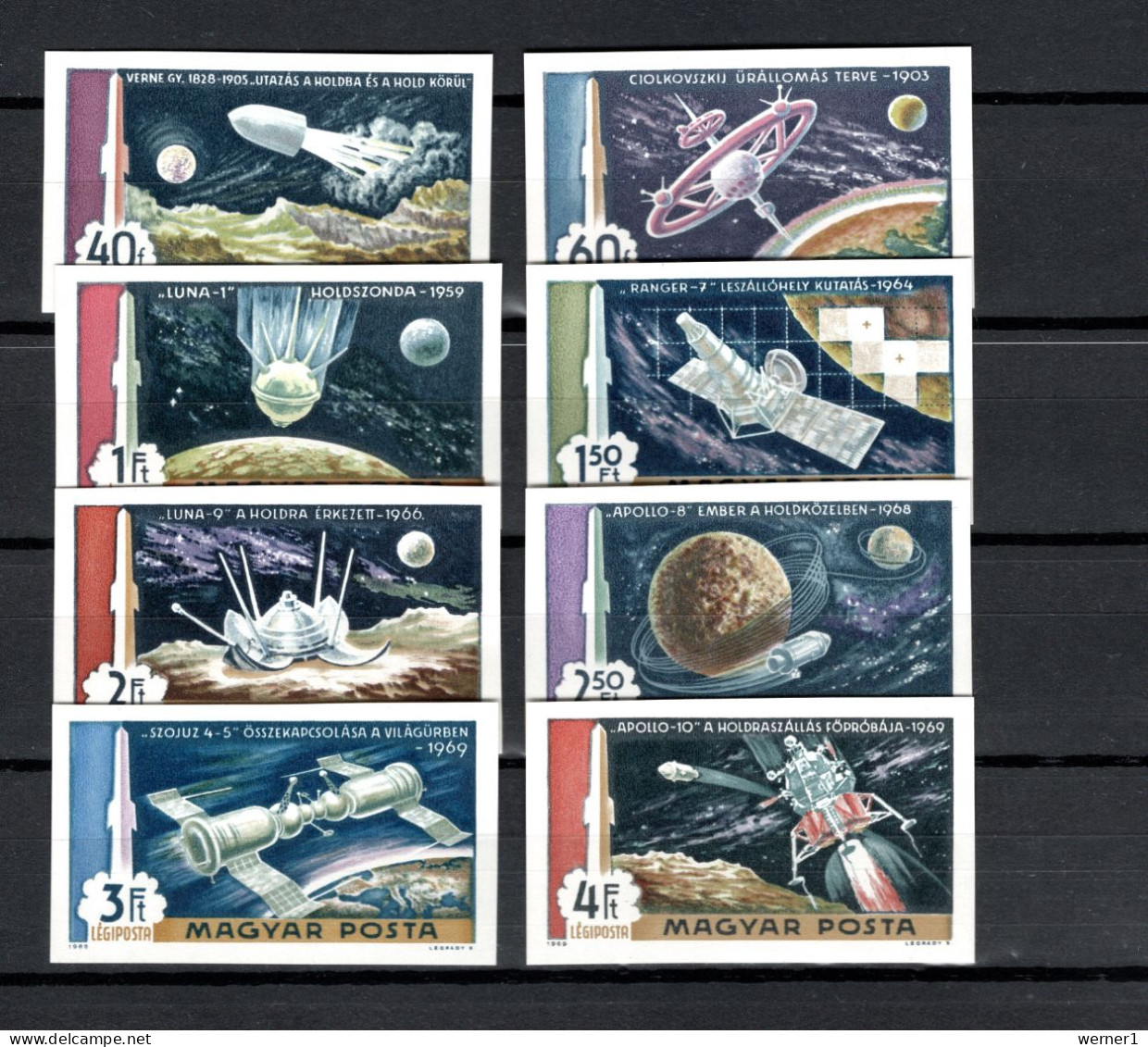 Hungary 1969 Space, Way To The Moon Set Of 8 Imperf. MNH -scarce- - Europe