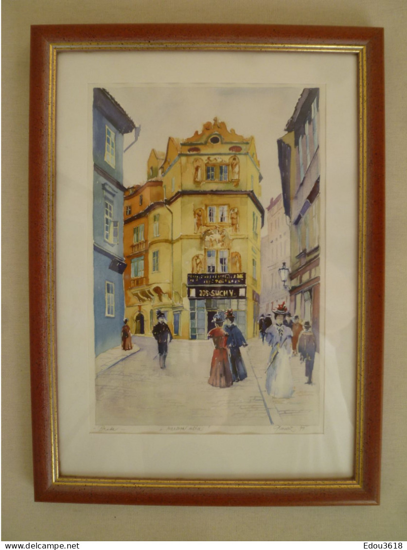 Aquarelle Signée Gareck - Rue Karlova Vieille Ville De Prague En 1899 - République Tchèque - Acquarelli