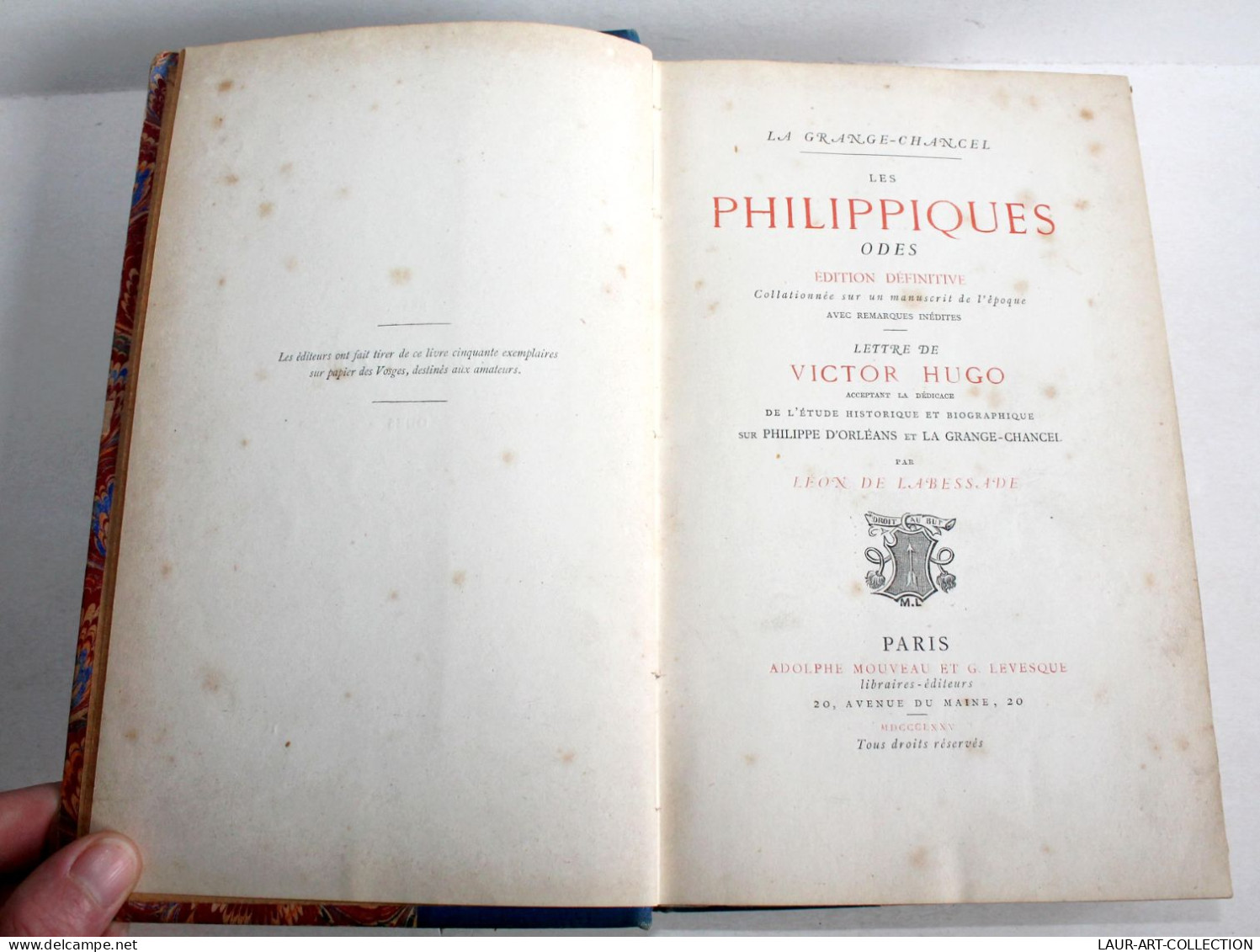 LES PHILIPPIQUES ODES EDITION DEFINITIVE De GRANGE CHANCEL + LETTRE V. HUGO 1875, ANCIEN LIVRE XIXe SIECLE (1803.239) - 1801-1900