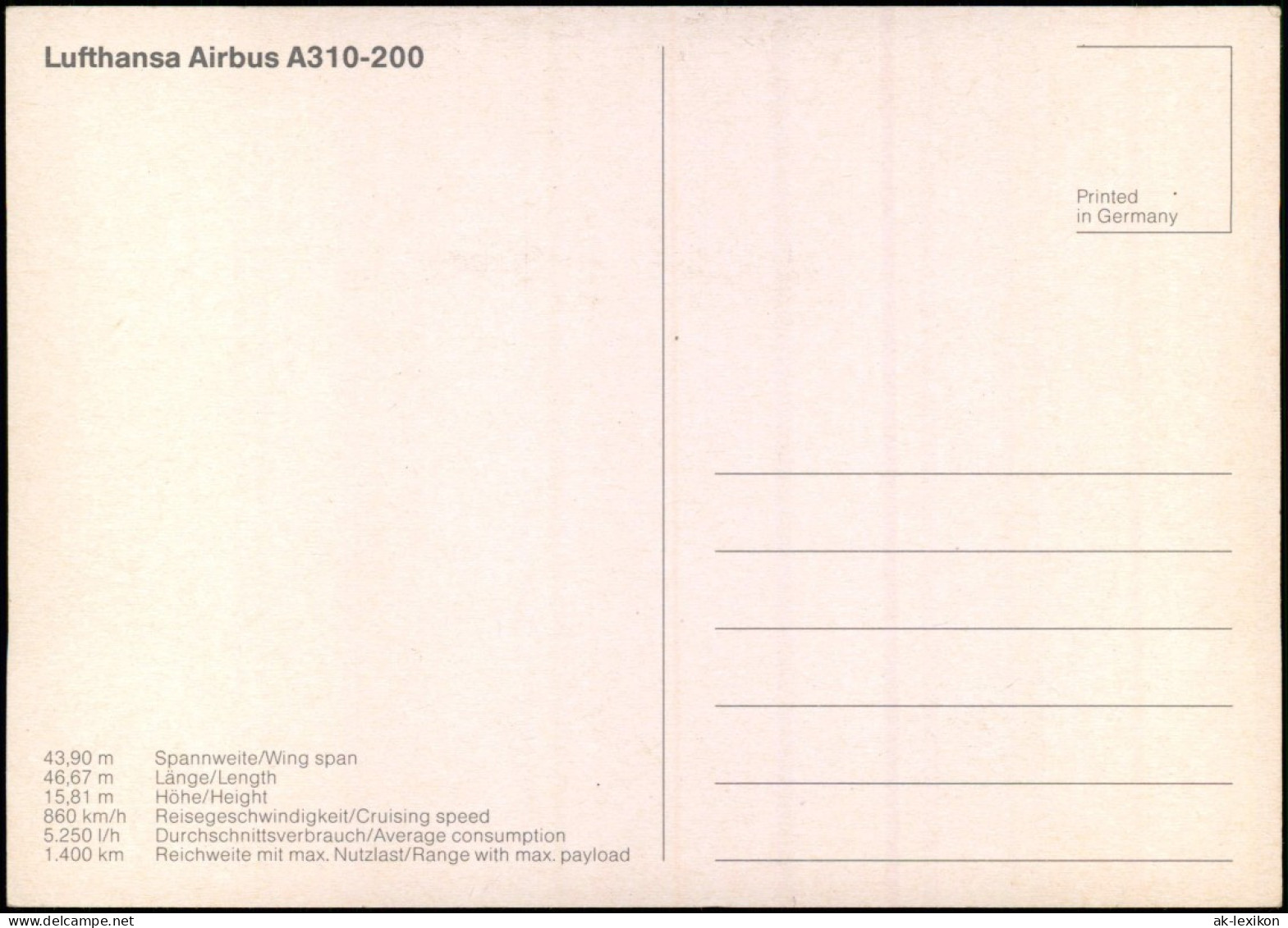 Ansichtskarte  Flugzeug Airplane Avion Lufthansa Airbus A310-200 1993 - 1946-....: Era Moderna