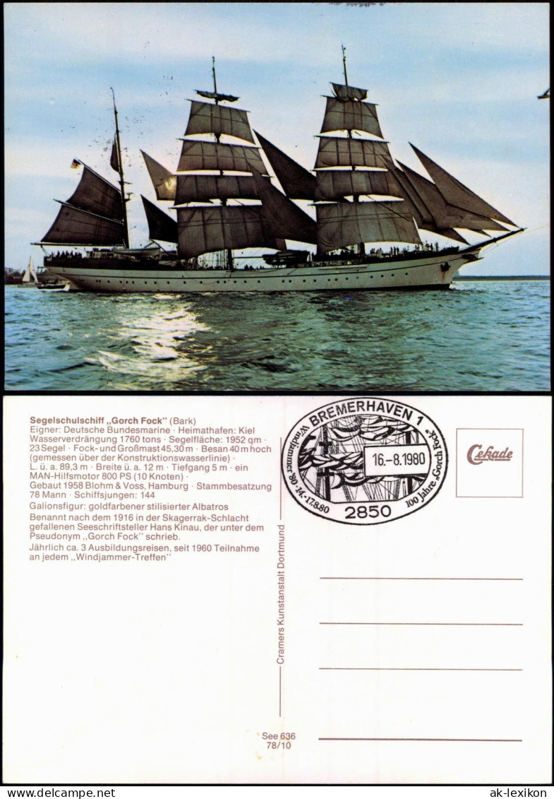 Ansichtskarte Segelschulschiff Gorch Fock"  1978  Gel Sonderstempel Bremerhaven - Voiliers