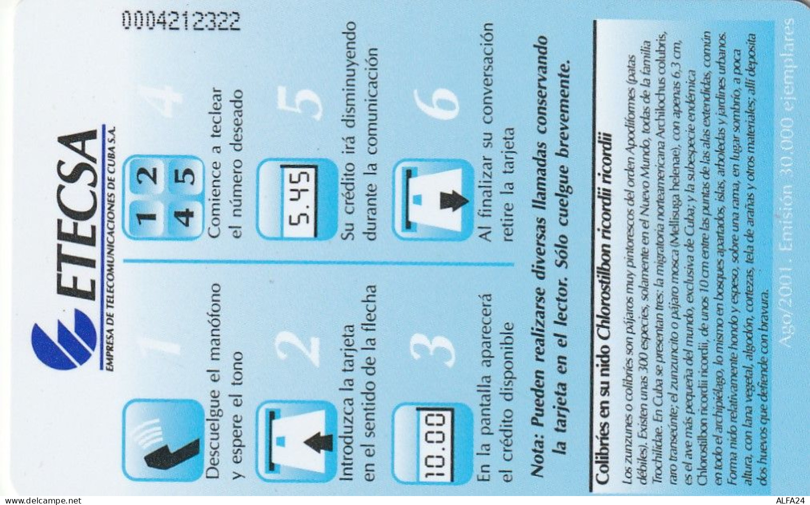 PHONE CARD CUBA  (E84.19.3 - Kuba