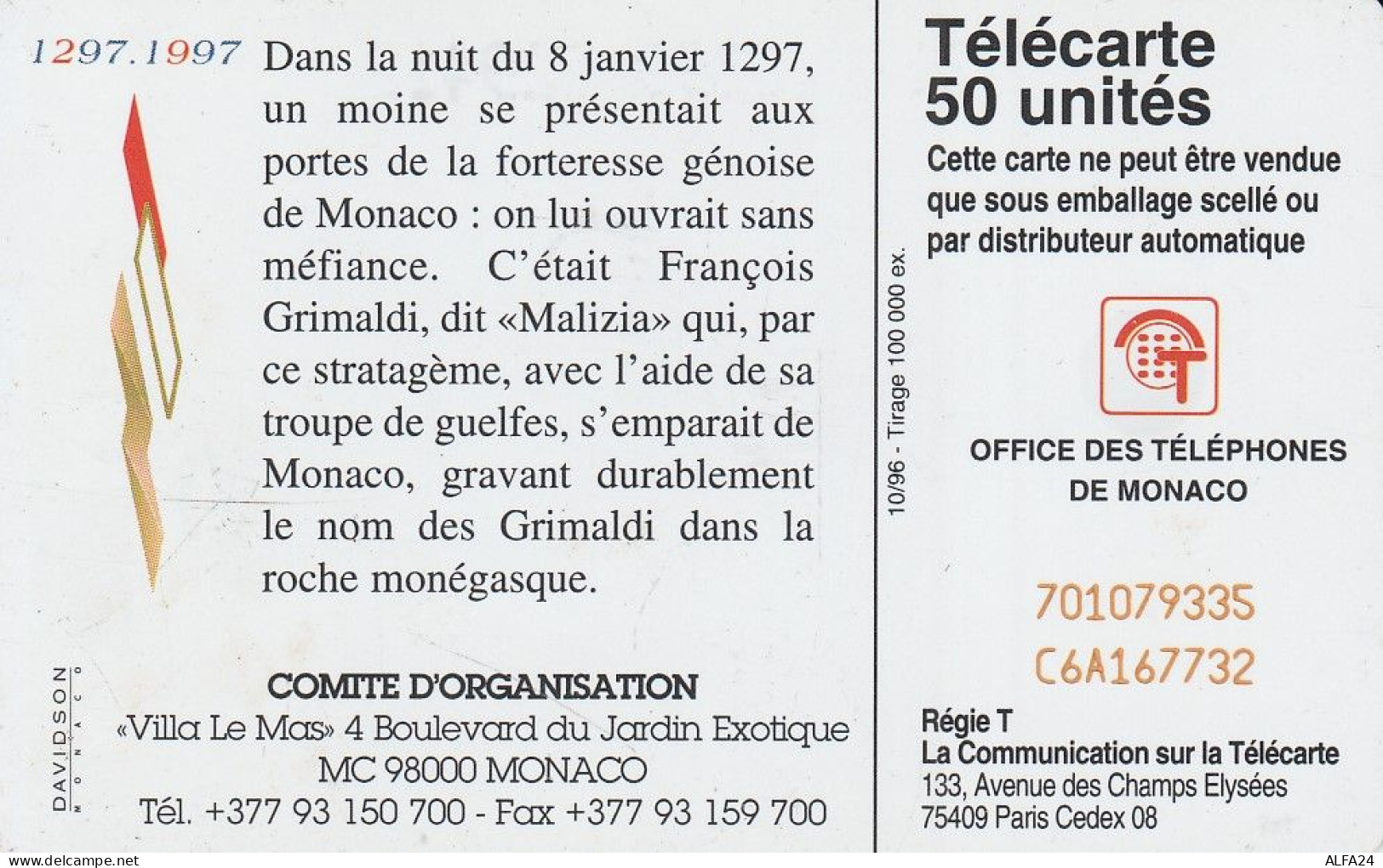 PHONE CARD MONACO  (E83.13.5 - Monaco