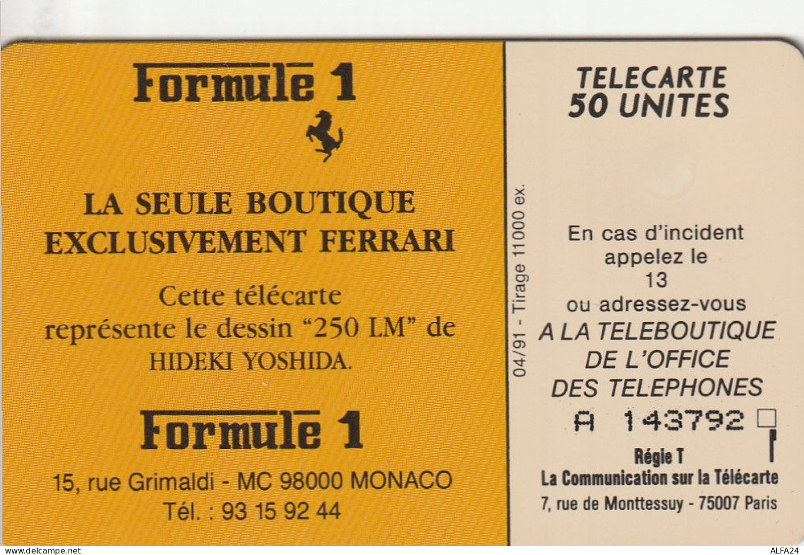 PHONE CARD MONACO FERRARI TIR 11000 (E81.13.4 - Monace