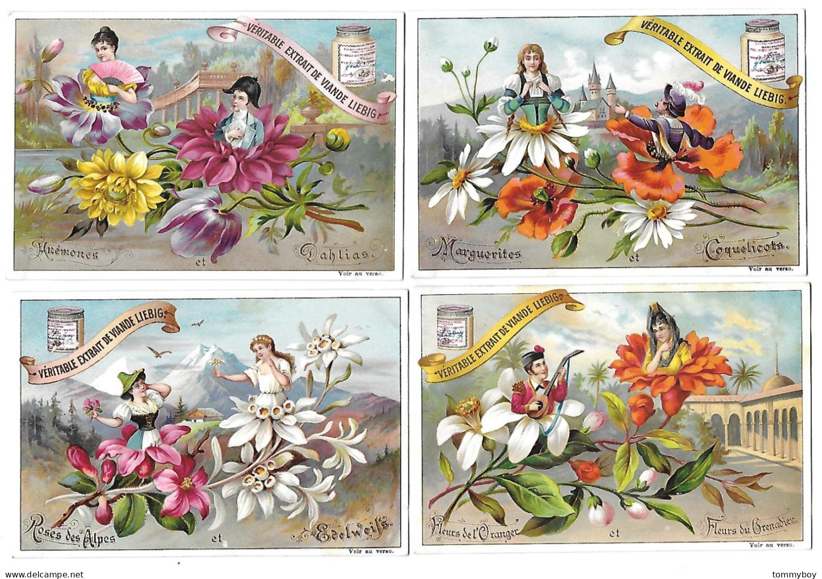 S 520, Liebig 6 Cards, Fleurs Et Amourettes (a Few Spots) - Liebig