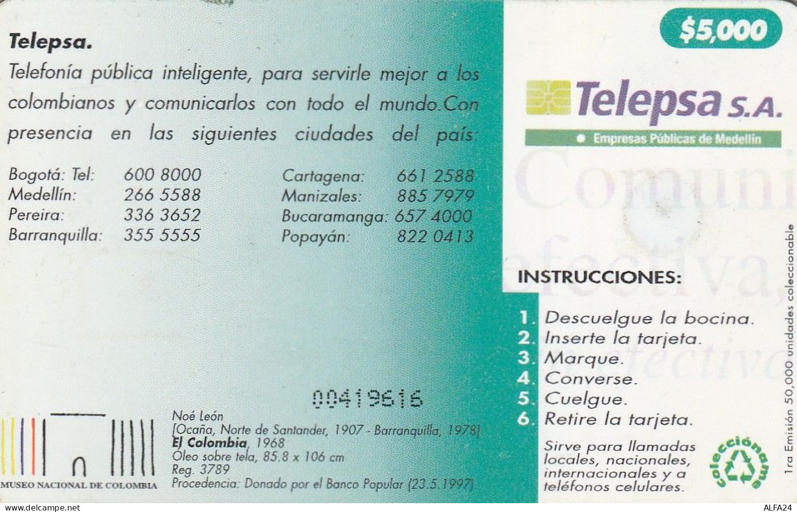 PHONE CARD COLOMBIA  (E78.19.8 - Kolumbien