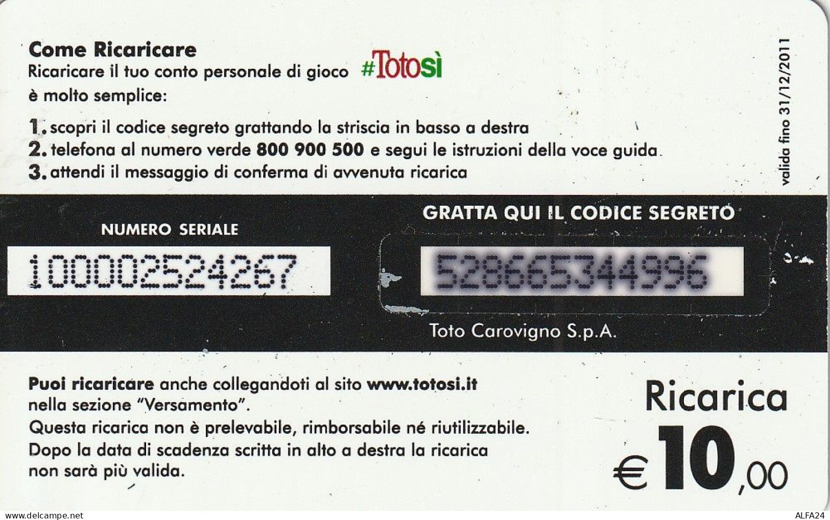 RICARICA TOTOSI 10  (E78.8.5 - Schede GSM, Prepagate & Ricariche