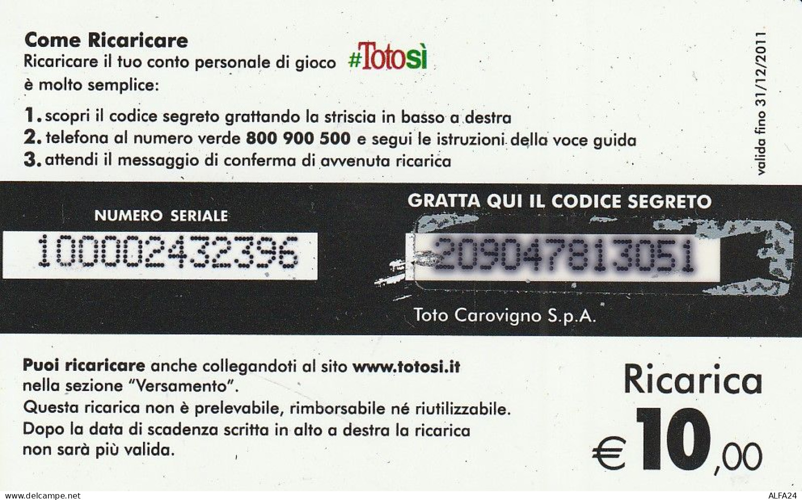 RICARICA TOTOSI 10  (E77.44.3 - [2] Handy-, Prepaid- Und Aufladkarten